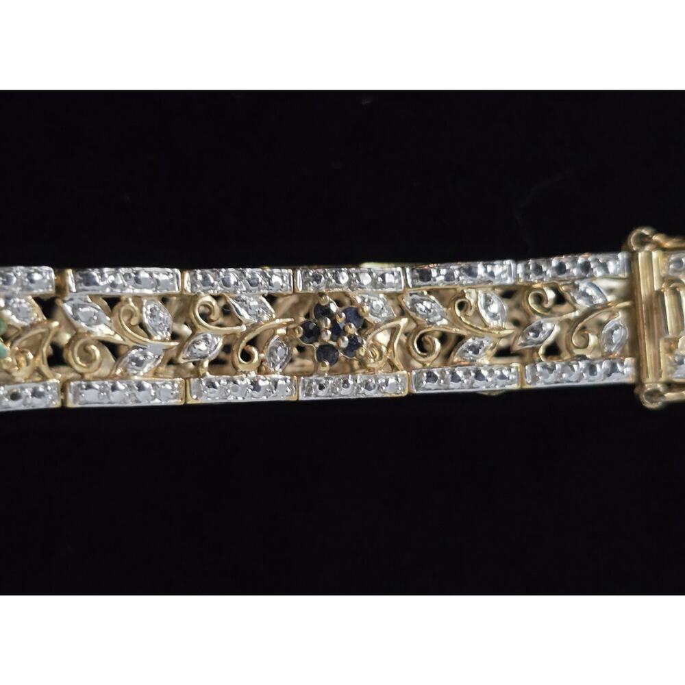 Ross Simons 925 Sterling Silver Gold Vermeil Ruby Emerald Sapphire Bracelet 7.5" - Picture 8 of 16